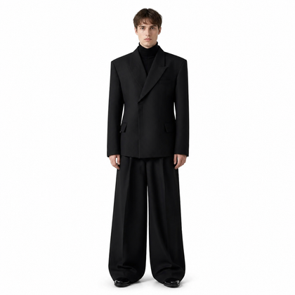 Model wearing the Nocturne Blazer with matching trousers