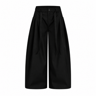 Arc Wide-Leg Pleated Trousers — black front