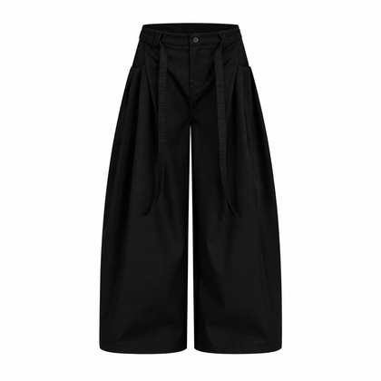 Arc Wide-Leg Pleated Trousers — black front