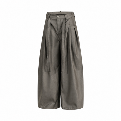 Arc Wide-Leg Pleated Trousers — grey front