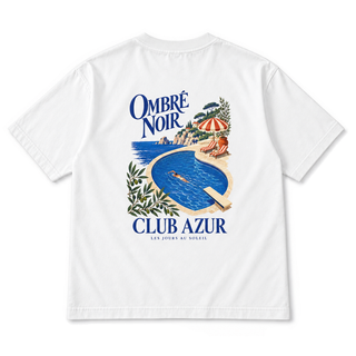 Club Azur Graphic Tee in White, back view with vintage coastal illustration