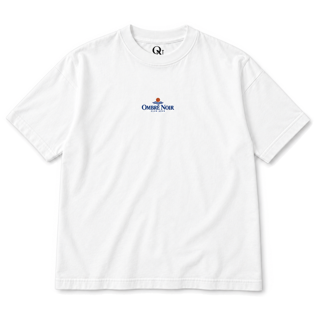 Club Azur Graphic Tee in White, front view with small matching chest print