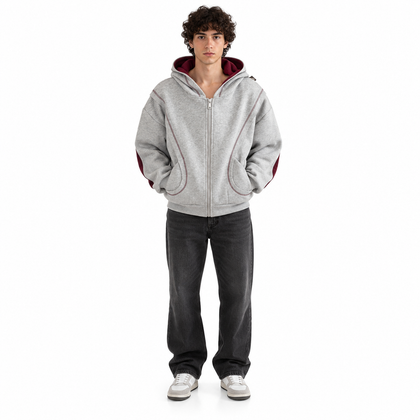 Contour Contrast-Lined Zip Hoodie — model