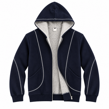 Contour Contrast-Lined Zip Hoodie — navy front