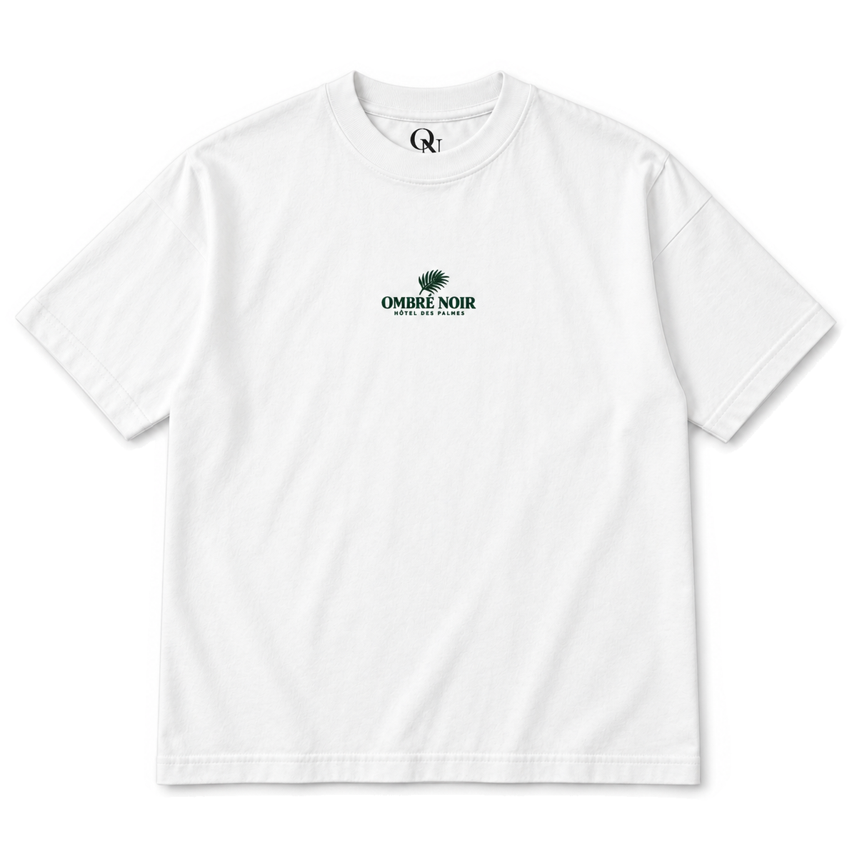 Hôtel des Palmes Graphic Tee in White, front view with small matching chest print