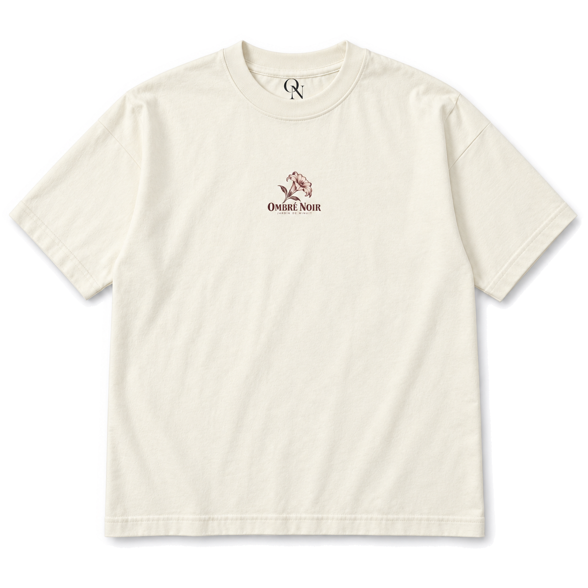 Le Jardin de Minuit Graphic Tee in Faded Cream, front view with small matching chest print