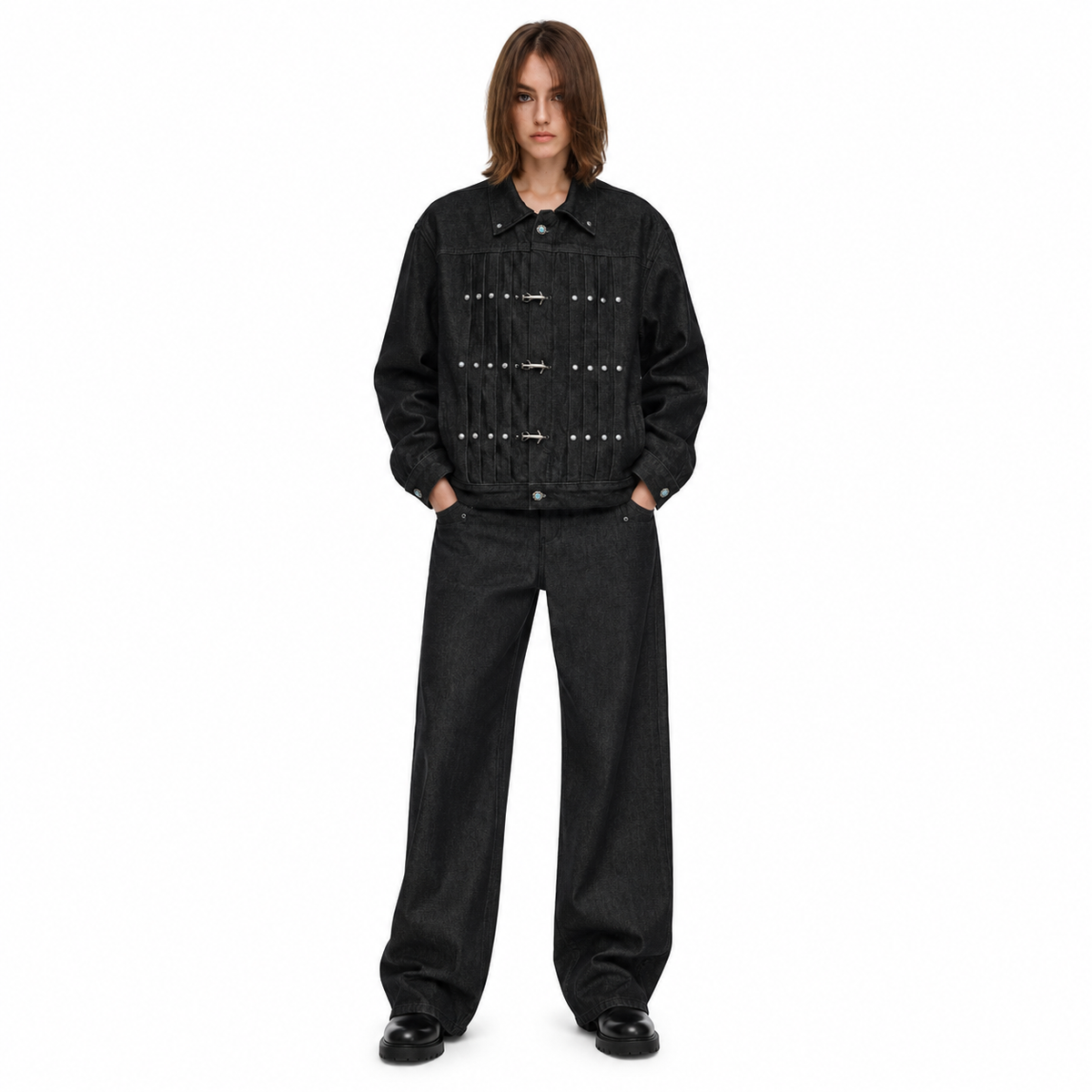 Latch Buckle Denim Jacket — model