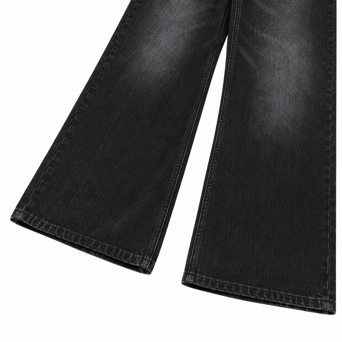 Contour black-grey wide-leg jeans, washed denim and stitched hems