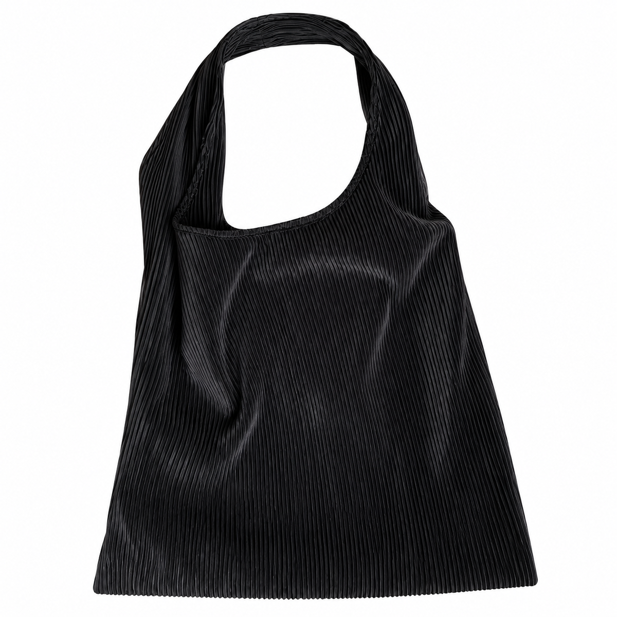 Plissé black pleated shoulder tote with broad integrated handles