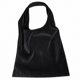 Plissé black pleated shoulder tote with broad integrated handles