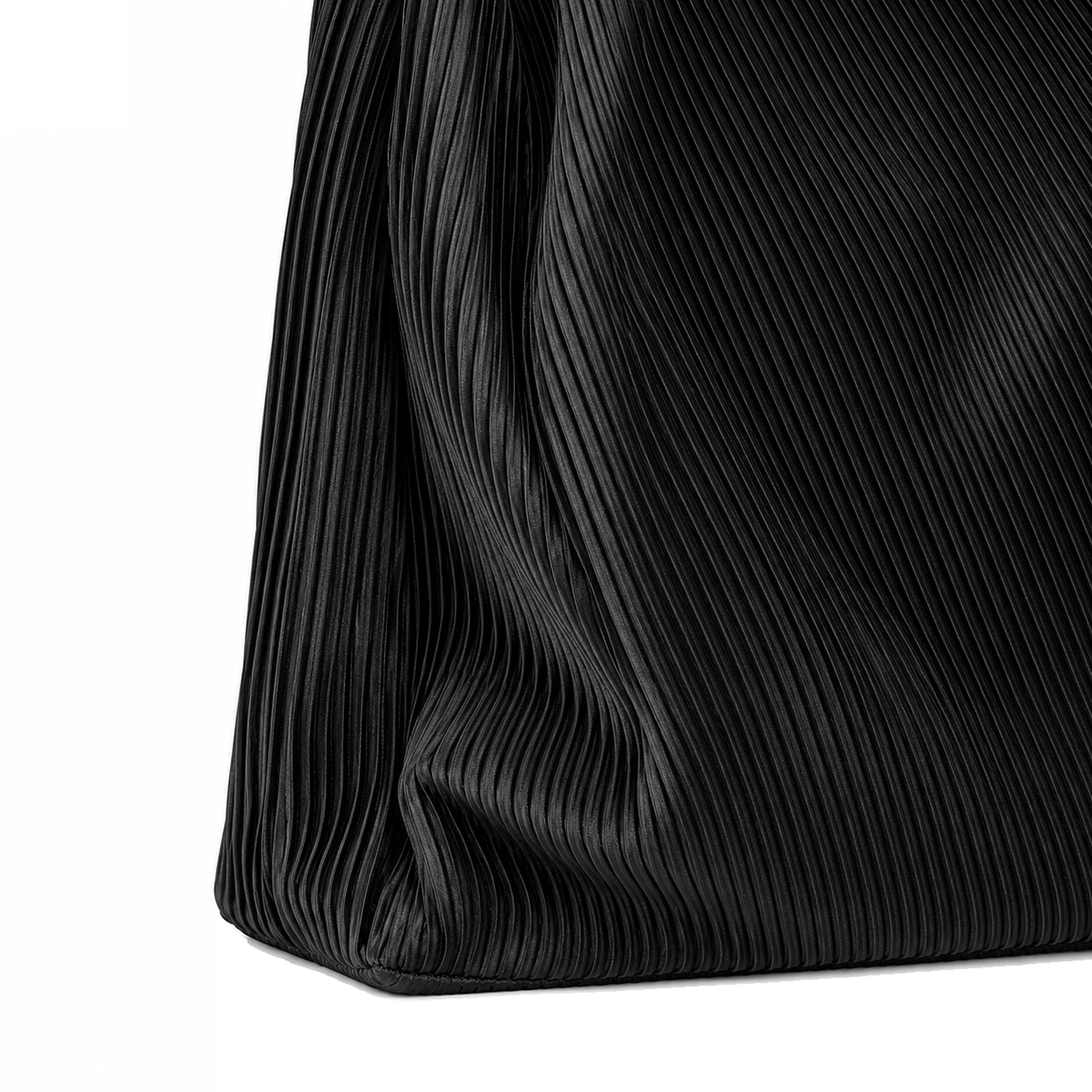 Plissé black shoulder tote, fine pleats and seam detail