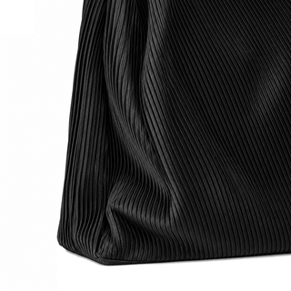 Plissé black shoulder tote, fine pleats and seam detail