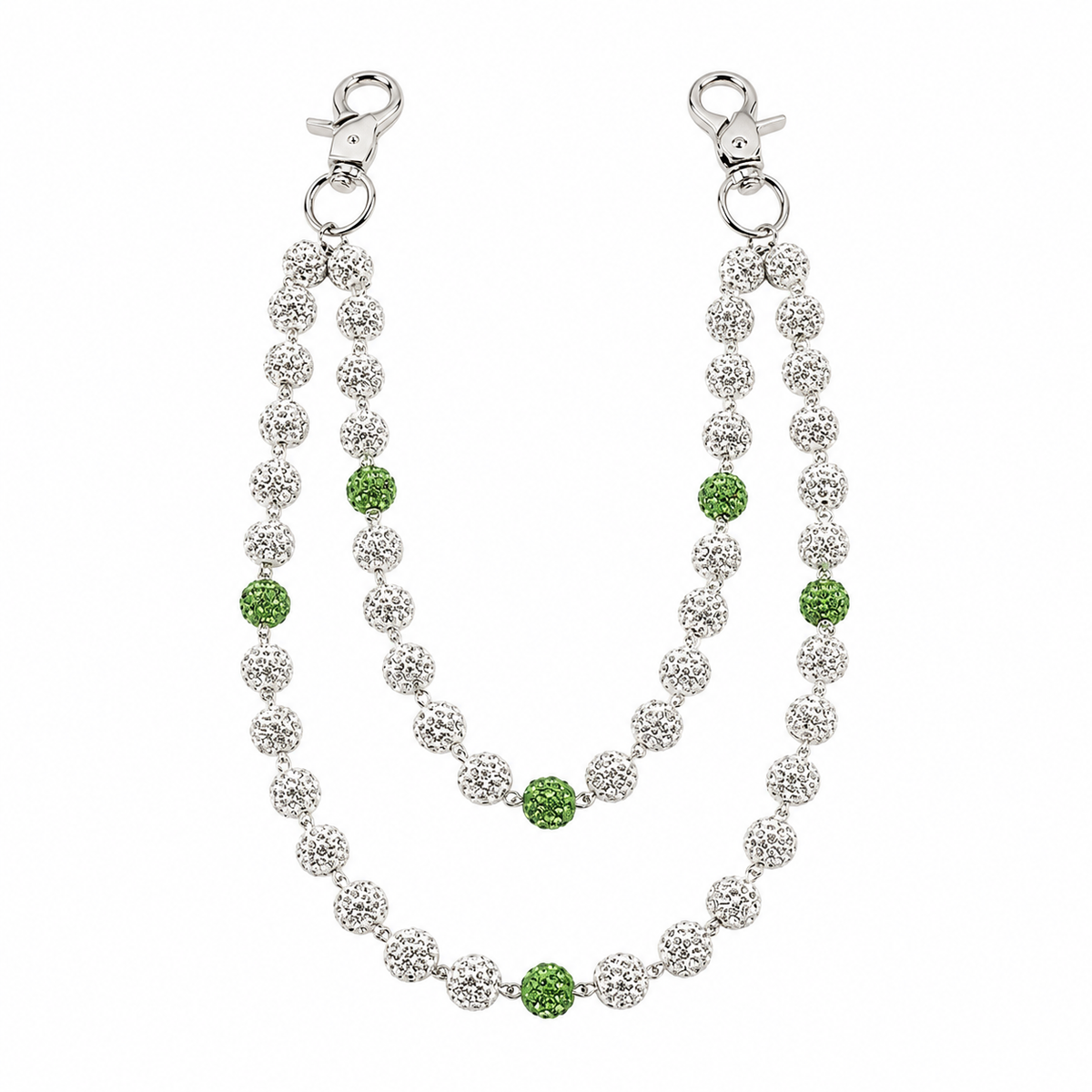 Prism Beaded Jean Chain in White / Green, front view