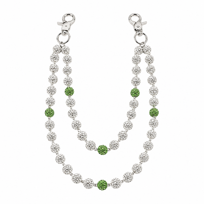 Prism Beaded Jean Chain in White / Green, front view