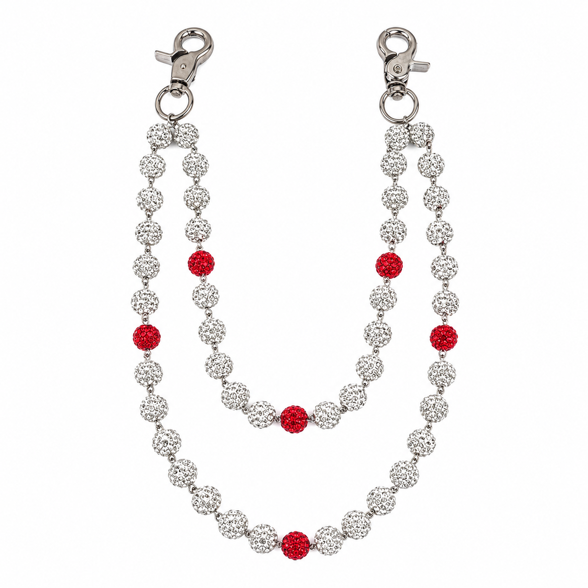 Prism Beaded Jean Chain in White / Red, front view