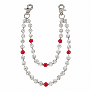Prism Beaded Jean Chain in White / Red, front view