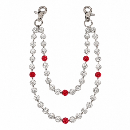 Prism Beaded Jean Chain in White / Red, front view