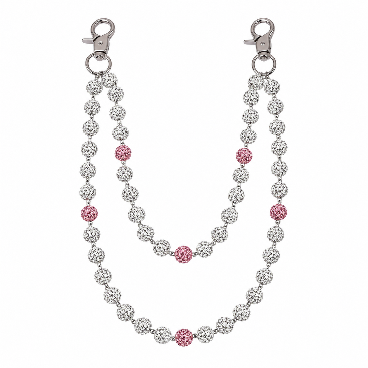 Prism Beaded Jean Chain in White / Pink I, front view