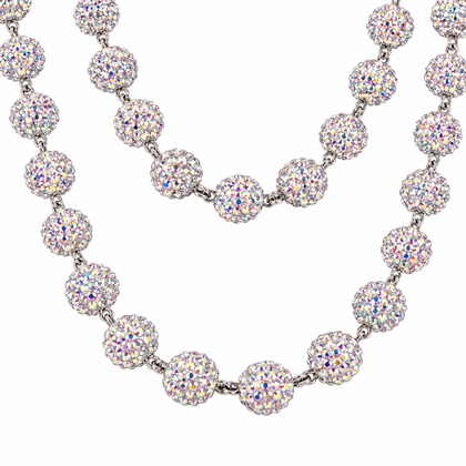 Prism iridescent jean chain, double strands and bead links close-up