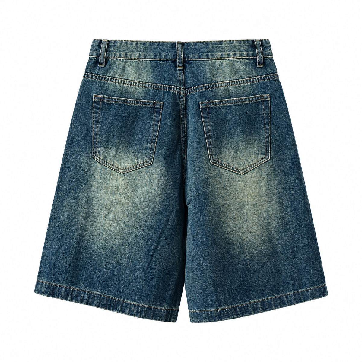 Silt blue denim shorts, back pockets and faded wash
