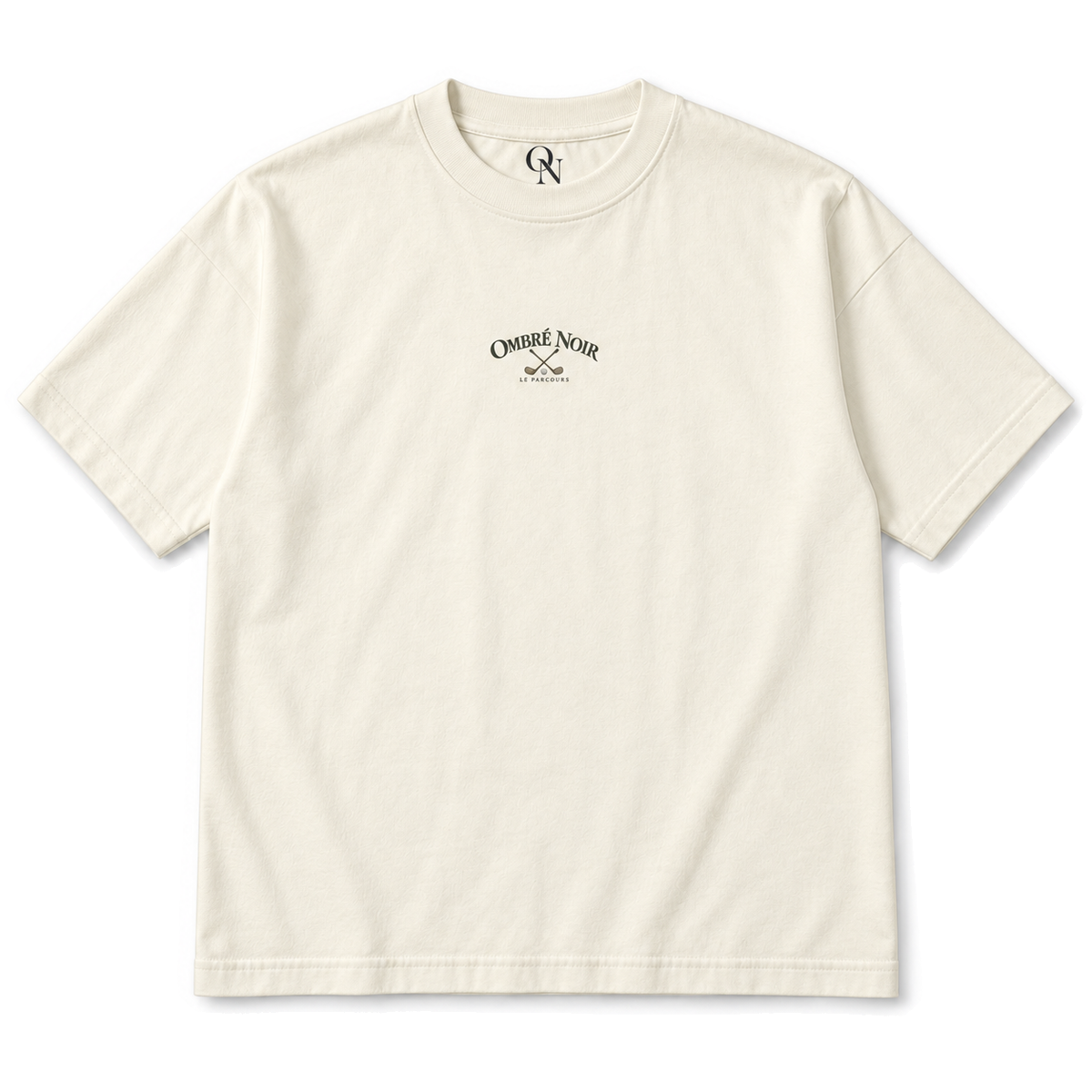 Le Parcours Graphic Tee in Faded Cream, front view with small matching chest print