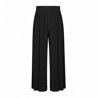 Plissé Wide-Leg Trousers — black front