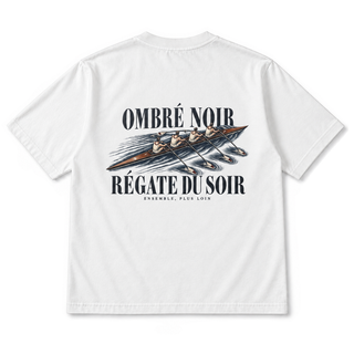 Régate du Soir Graphic Tee in Lunar Rock, back view with vintage rowing illustration