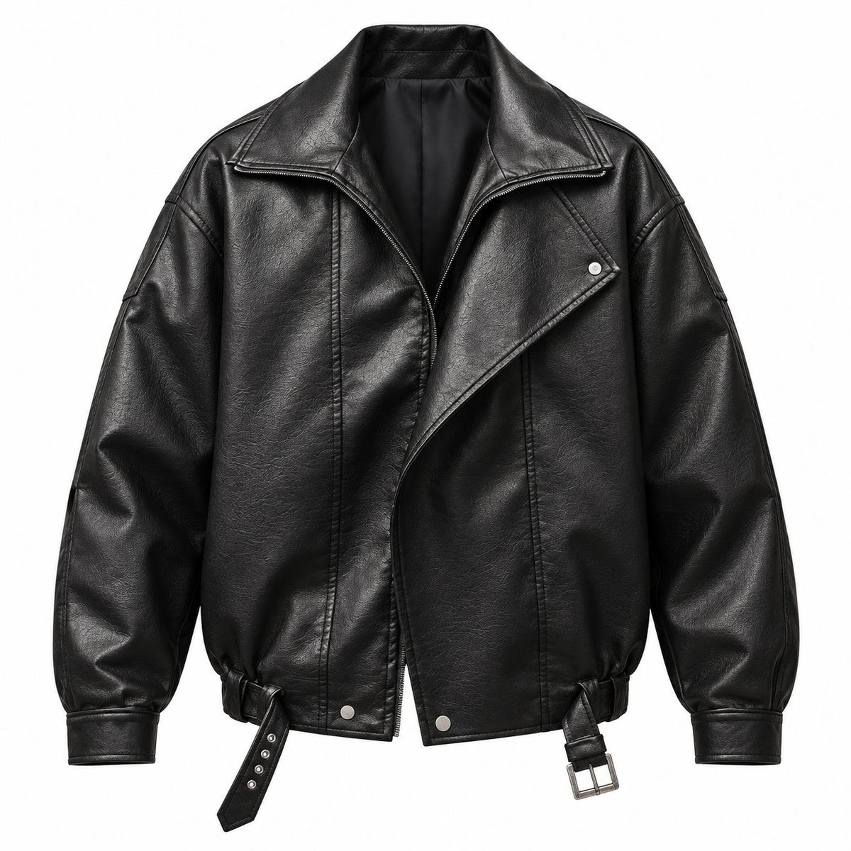 Rider Faux-Leather Bomber Jacket — black front