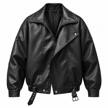 Rider Faux-Leather Bomber Jacket — black front