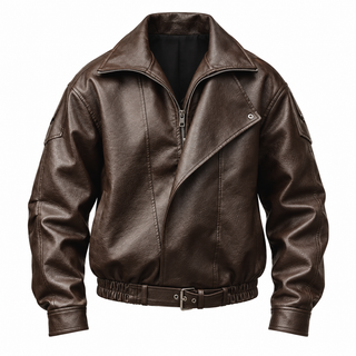 Rider Faux-Leather Bomber Jacket — brown front
