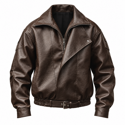 Rider Faux-Leather Bomber Jacket — brown front