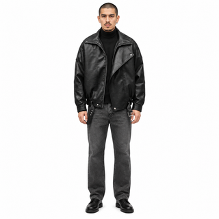 Rider Faux-Leather Bomber Jacket — model