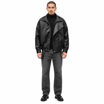 Rider Faux-Leather Bomber Jacket — model