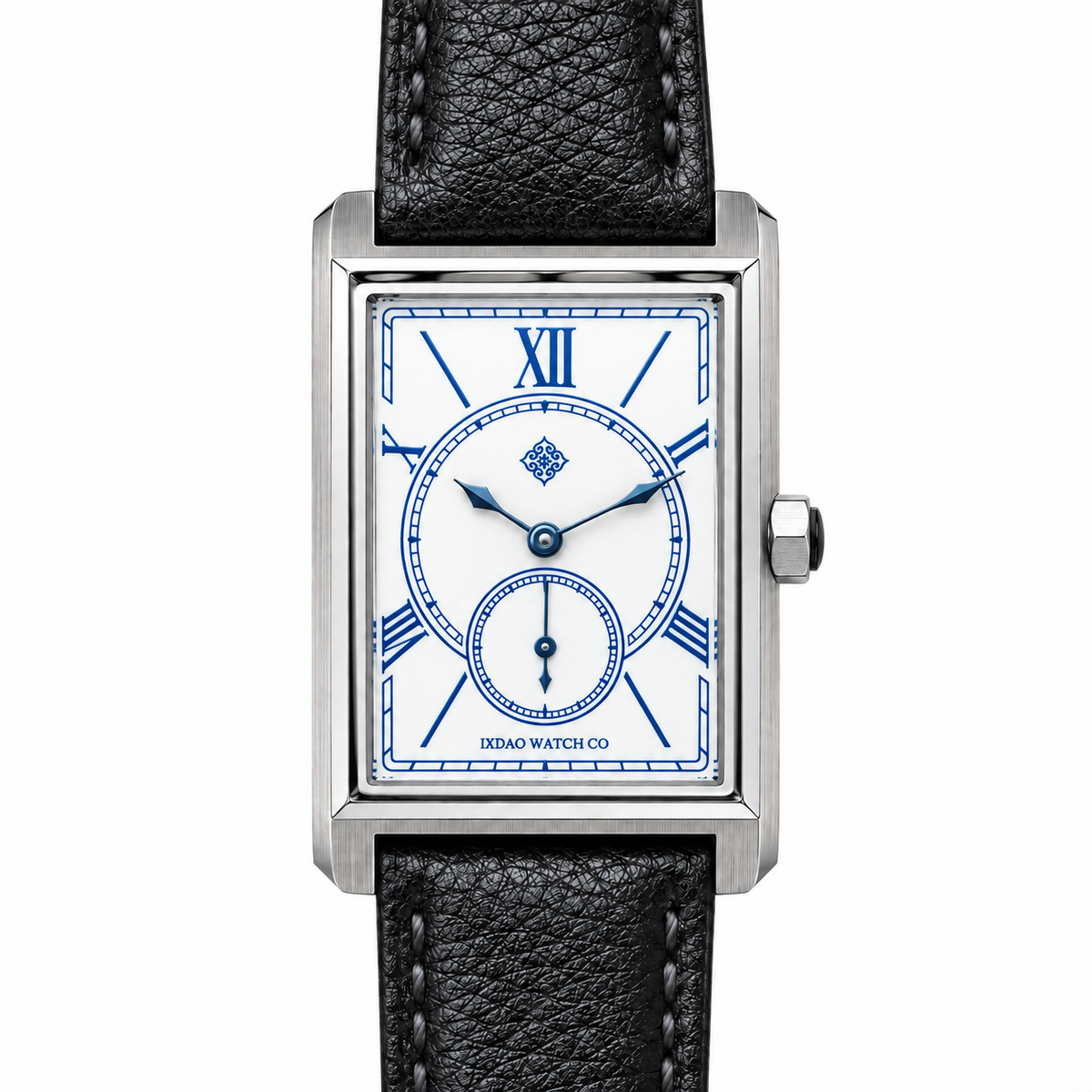 Portico Rectangular Quartz Watch — White / Blue Markers — front view