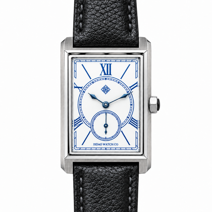 Portico Rectangular Quartz Watch — White / Blue Markers — front view