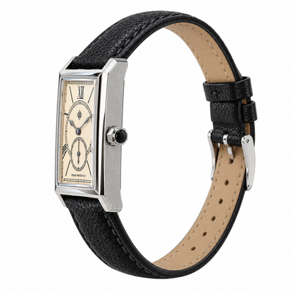 Portico Rectangular Quartz Watch — Champagne — crown-side profile