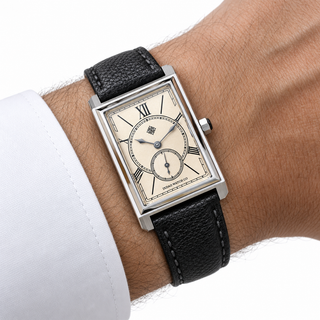 Portico Rectangular Quartz Watch — Champagne — worn on wrist