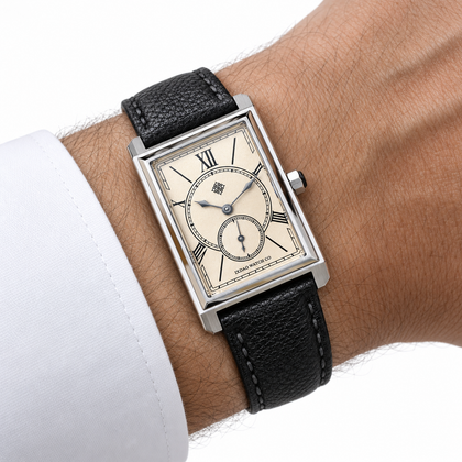 Portico Rectangular Quartz Watch — Champagne — worn on wrist