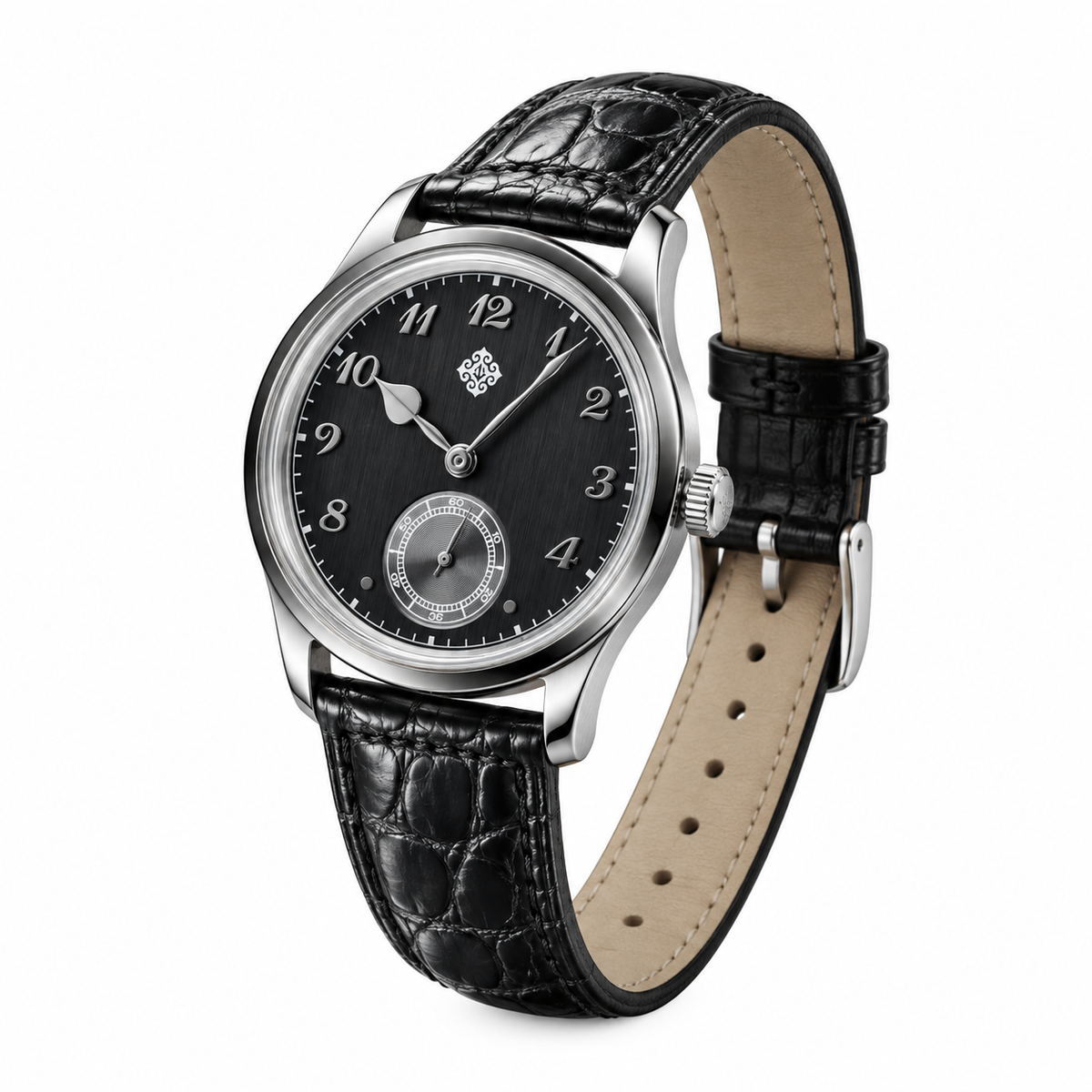 Monument Small Seconds Quartz Watch — Black — three-quarter view