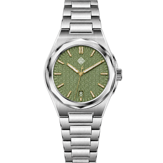 Aurora Mother-of-Pearl Automatic Watch — Avocado Green — front view