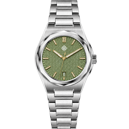 Aurora Mother-of-Pearl Automatic Watch — Avocado Green — front view