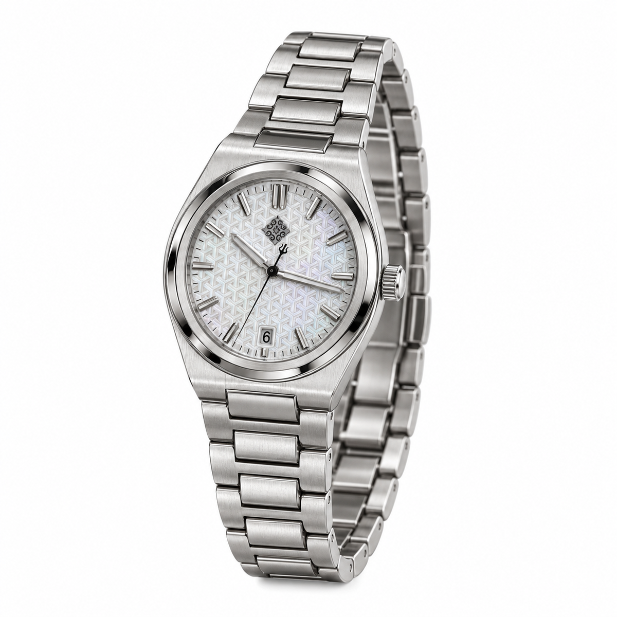 Armure Mother-of-Pearl Automatic Watch — White Mother-of-Pearl — three-quarter view