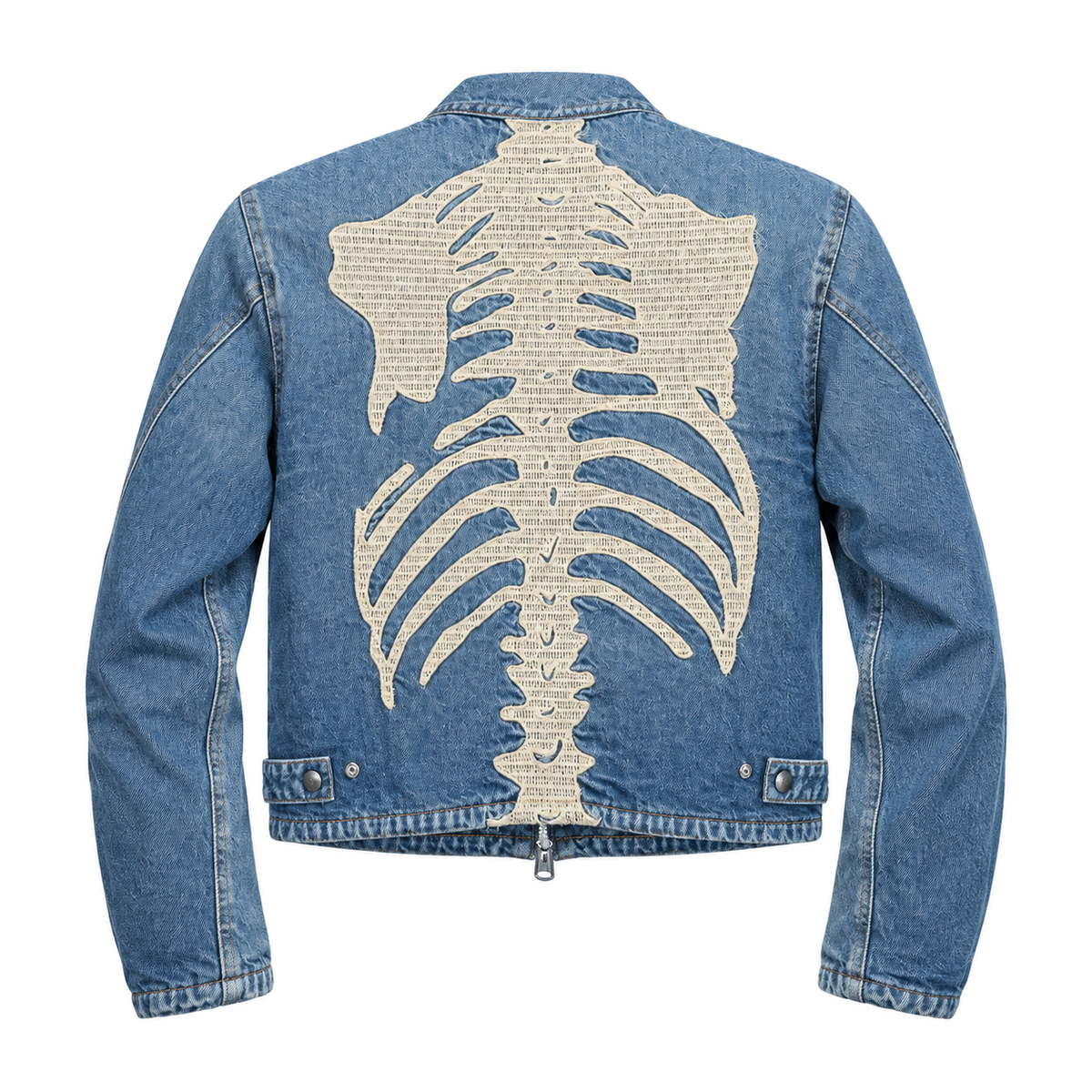 Ossuary Bone-Embroidered Denim Jacket — back studio view