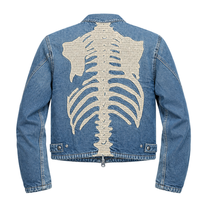 Ossuary Bone-Embroidered Denim Jacket — back studio view