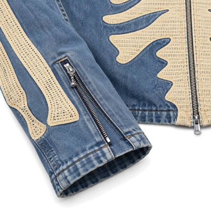 Ossuary Bone-Embroidered Denim Jacket — detail studio view