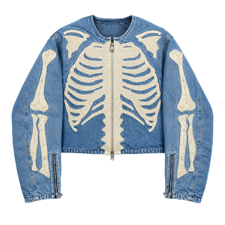 Ossuary Bone-Embroidered Denim Jacket — front studio view