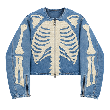 Ossuary Bone-Embroidered Denim Jacket — front studio view