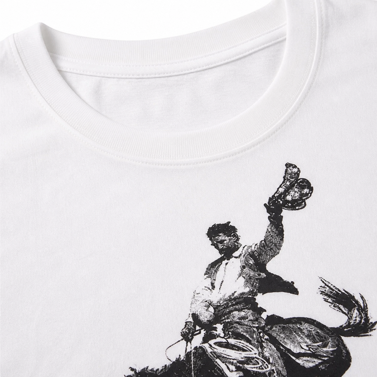 Outrider Western Graphic T-Shirt print detail on white