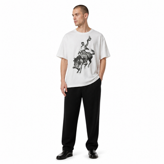 Model wearing the Outrider Western Graphic T-Shirt on white