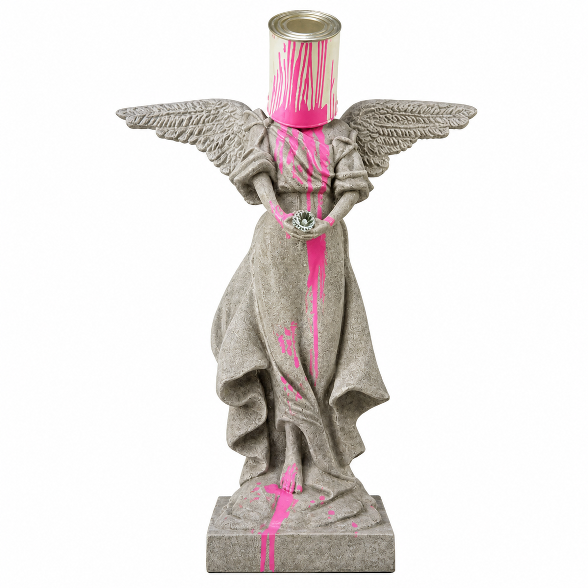 Paintfall Seraph stone-effect resin sculpture with neon-pink paint, front view